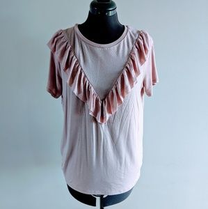 Express Blush V neck Ruffle T-Shirt Medium